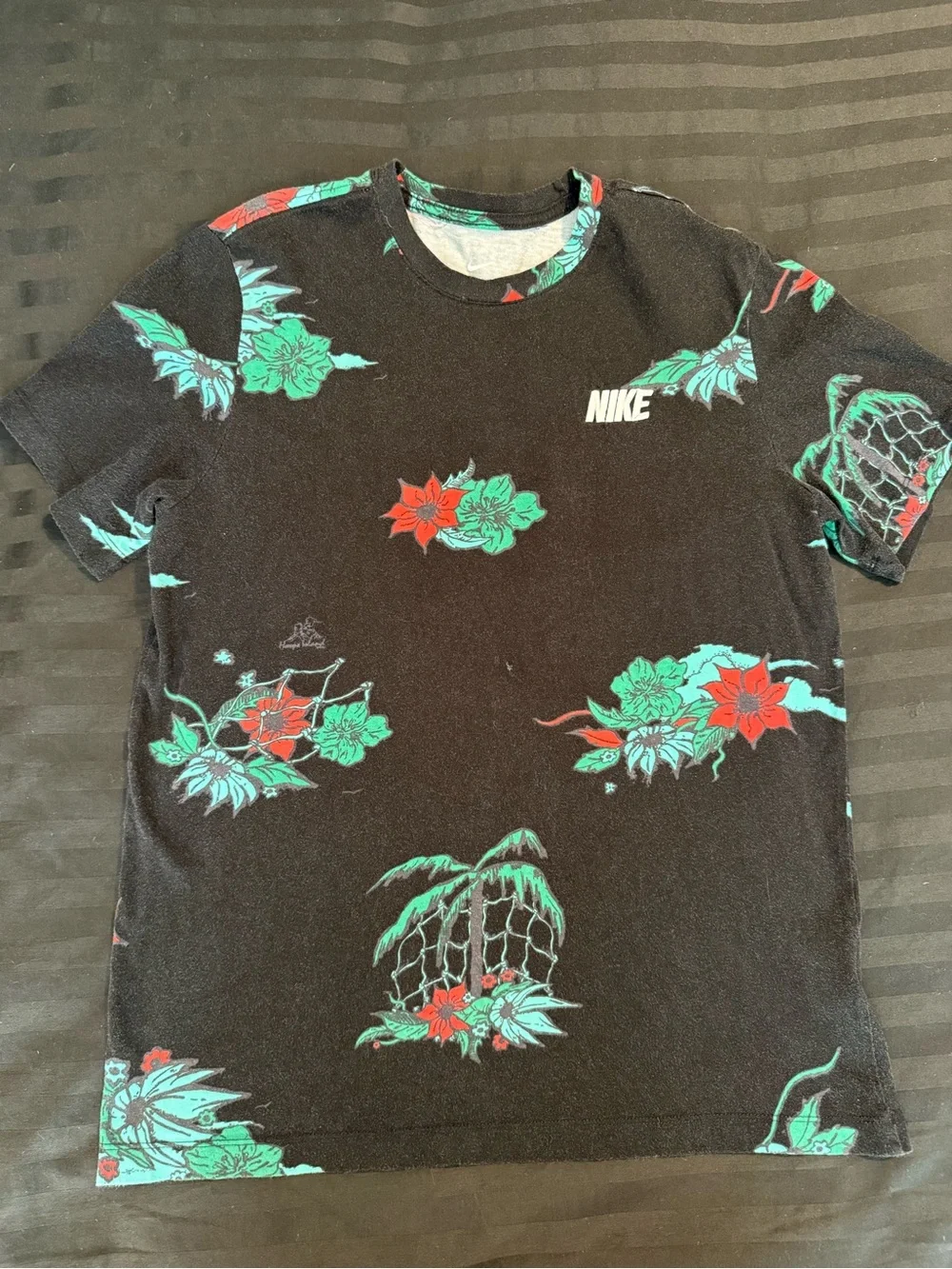 Nike Black Short Sleeve Tee with Red & Green Floral Print